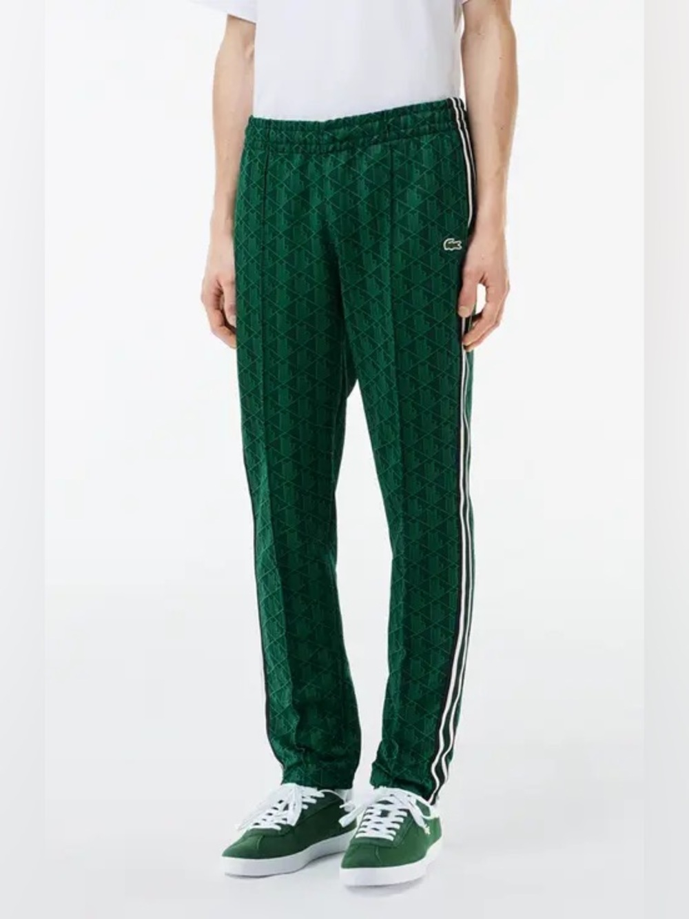 Lacoste Paris Monogram Jacquard Sweatpants Men’s XL Green Side Stripe